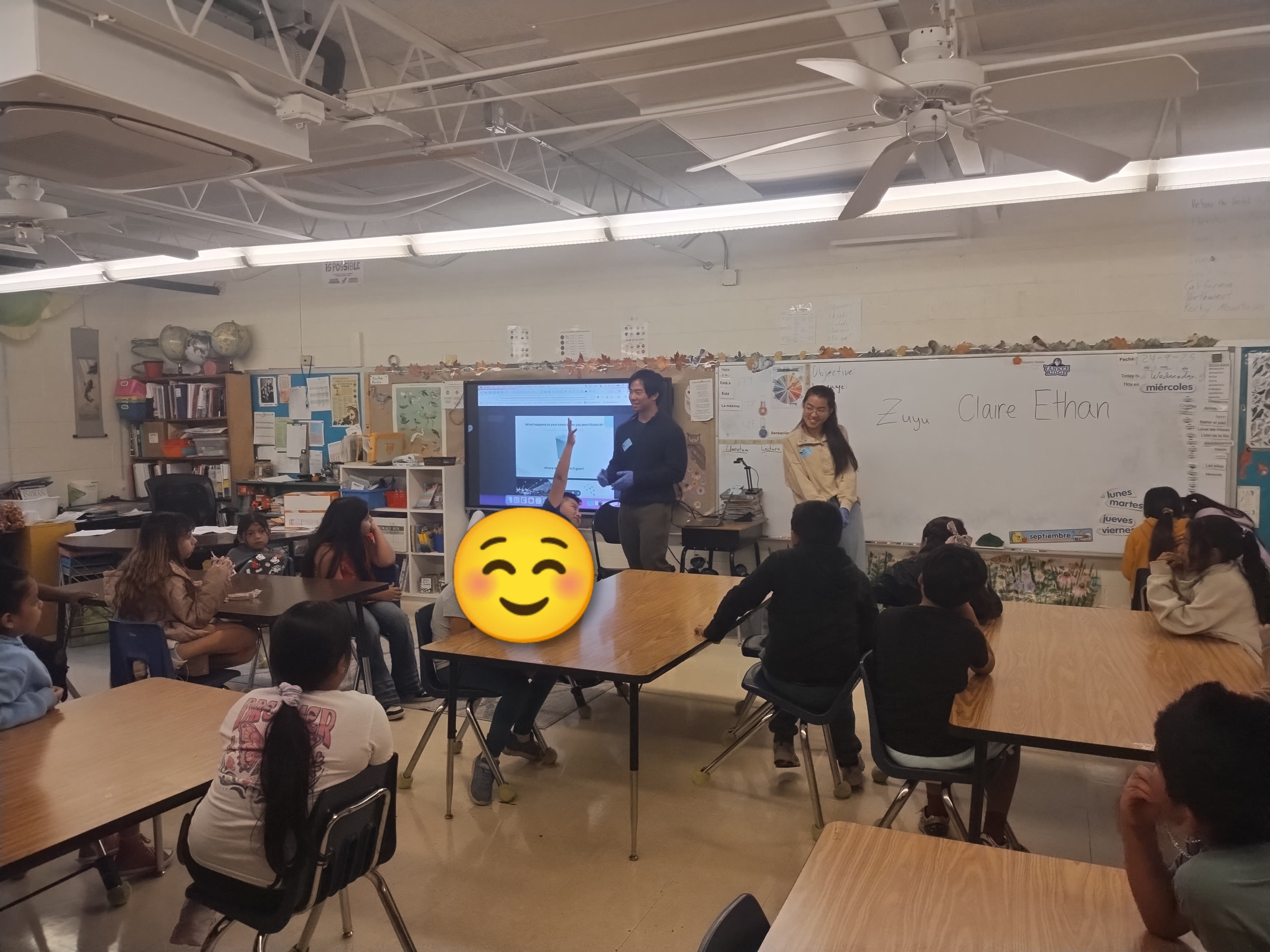 Kingfisher Composting team presenting to students at Yankee Ridge Elementary
